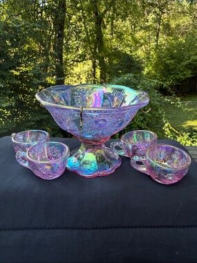 Fenton Pink Miniature Punch Bowl w/4 cups